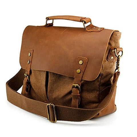 GEARONIC TM Men's Vintage Canvas Leather Messenger Bag Satchel School Military Shoulder Travel