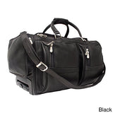 Piel Leather Duffel With Pockets On Wheels, Chocolate, One Size