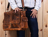 Addey Supply Company 16" Leather Messenger Bag for Laptop Briefcase Bag 16.5X6X12 inch Abyss