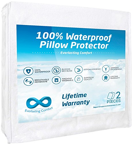 Everlasting Comfort 100% Waterproof Pillow Protector, Hypoallergenic, Breathable Membrane, Lifetime
