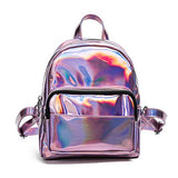 Holographic Laser Leather Backpack For Girls Pink Silver Mini Backpack For Women