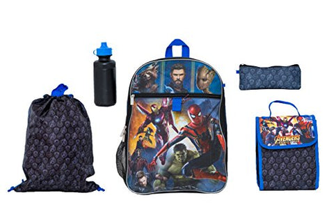 Marvel Boys' Avengers Infinity War 5 Pc Set Backpack, Blue, One Size