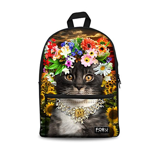 Bigcardesigns Female Gray Animal Cat Back to School Rucksack Canvas backpack