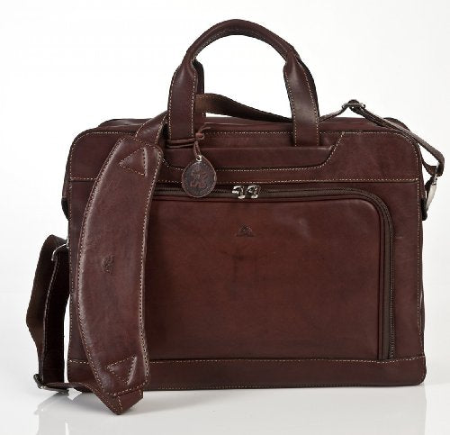 Tony Perotti Italian Cow Napoli Laptop Zip-Around Double Compartment Leather Briefcase, Brown
