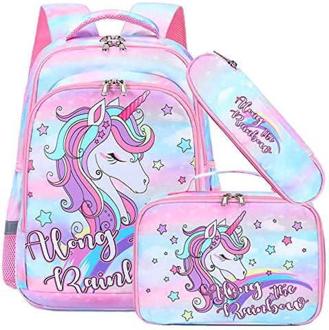CAMTOP Girls Backpack for School, Girls Backpack with Lunch Box Kids BookBag Set for Elementary Middle School (y058-3/Cloud Rainbow)
