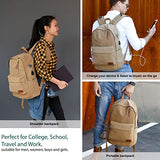 Canvas Laptop Backpack, Waterproof School Backpack With USB Charging Port For Men Women, Vintage Anti-theft Travel Daypack College Student Rucksack Fits up to 15.6 inch Computer(Brown)