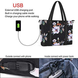 MOSISO USB Port Laptop Tote Bag (17-17.3 inch) with Adjustable Top Handle, Laptop Bag for Women, Durable Polyester Portable Lightweight Work Office Travel Shopping Shoulder Bag, Hibiscus Black