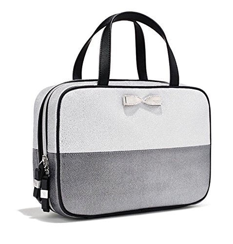 Victoria'S Secret Silver Metallic Colorblack Travel Case Rhinestone Bow