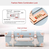 Unitravel 12inch Vintage Carry on Suitcase PU Leather Train Case with Combination Lock for Women (Embossed Blue)