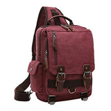 ABage Unisex Canvas Backpack Small Vintage Army Crossbody Sling Bag Purse School Bag, Burgundy