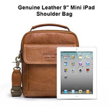 Contacts Mens Genuine Leather Crossbody Single-Shoulder 9" Mini iPad Messenger Tote Bag (Brown)