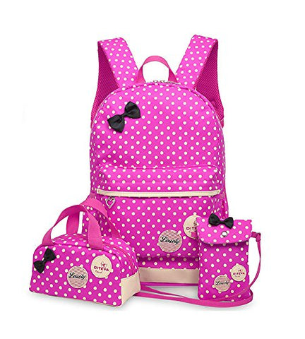 Fanci 3Pcs Polka Dot Bowknot Elementary Kids School Backpack Bookbag Set for Girls Princess Style
