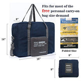 Spirit Airline Personal Item Carry-on Bag Unisex's Lightweight Foldable Duffel Travel Luggage Bag 18 X 14 X 8 inches(Blue with strap)