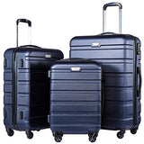 Coolife Luggage 3 Piece Set Suitcase Spinner Hardshell Lightweight (Navy2)