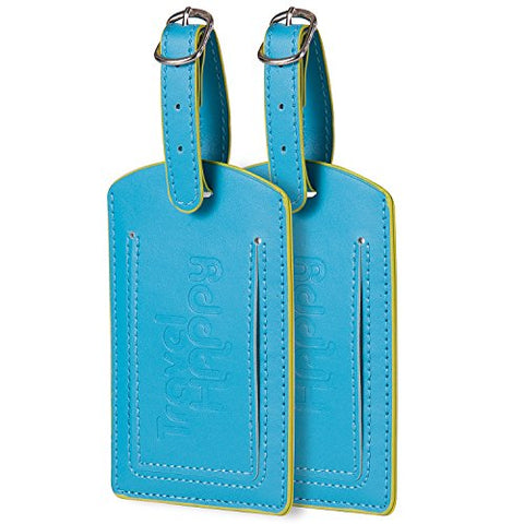 Luggage Tags For Travel. Set Of 2. Bright & Unique. Colorful Blue. For Sports Bag Id