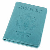 GDTK Leather Passport Holder Cover Case RFID Blocking Travel Wallet (Sky Blue)