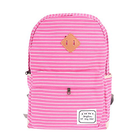 Damara Womens Pinstripe Canvas Daily Large Shoulders Bag,Hot Pink