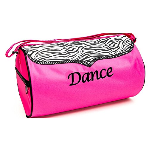 Sassi Designs Girls Pink Zebra Polka Dot Grosgrain Trim Dance Medium Duffel Bag