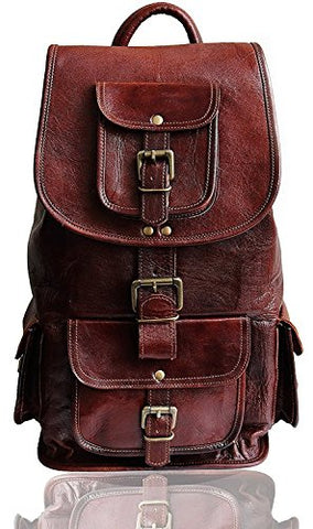 18" genuine leather backpack for women fits 17" Laptop large hiking rucksack for men drawstring