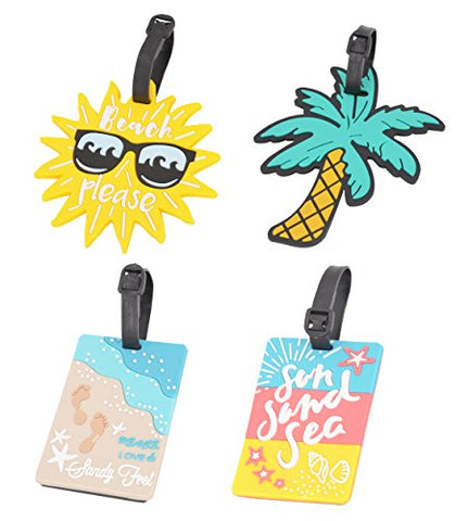 4 Pack Unique Luggage Tag Travel Suitcase Bag Summer Beach Series Identify Label with Loop (4 PCS) by OVOV