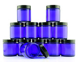 4-Ounce Cobalt Blue Glass Straight Sided Cosmetic Jars (12-Pack); 120 ml. Capacity, BPA-Free Lids