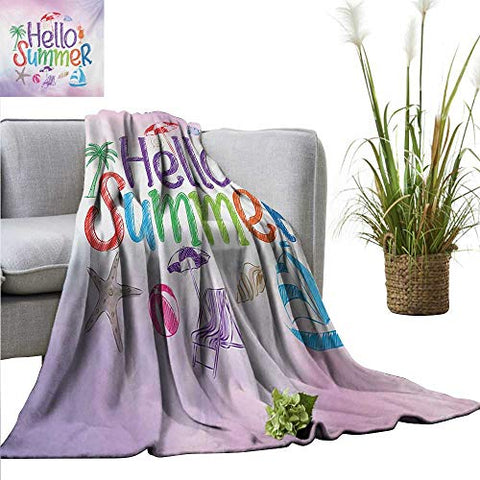 homehot Lifestyle Super Soft BlanketsHello Summer Motivational Quote with Cocktail Umbrella Palms