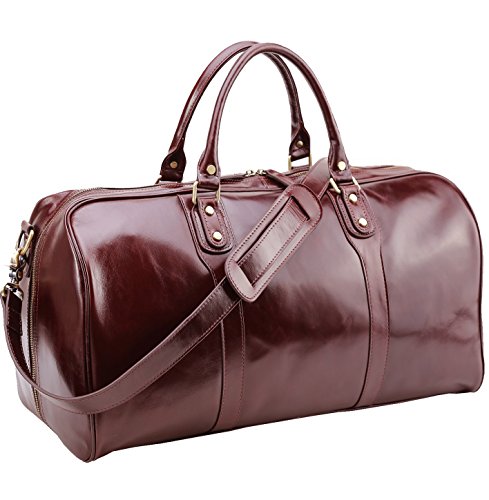 Polare 21" Real Italian Leather Weekender Travel Overnight Luggage Duffel Bag