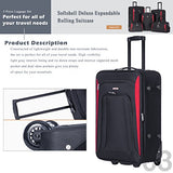 Flieks 5 Piece Luggage Set Deluxe Expandable Rolling Suitcase (black&red)
