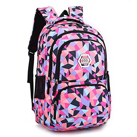 Kanodan Girls Primary School Backpack Geometric Print Book Bag (Black)