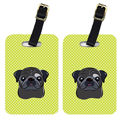 Caroline's Treasures BB1325BT Pair of Checkerboard Lime Green Black Pug Luggage Tags, Large,