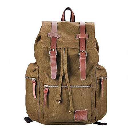 GHP 17.3"x14"x5" Vintage Multi-Purpose Canvas Backpack with Zip-Up/Open Pockets