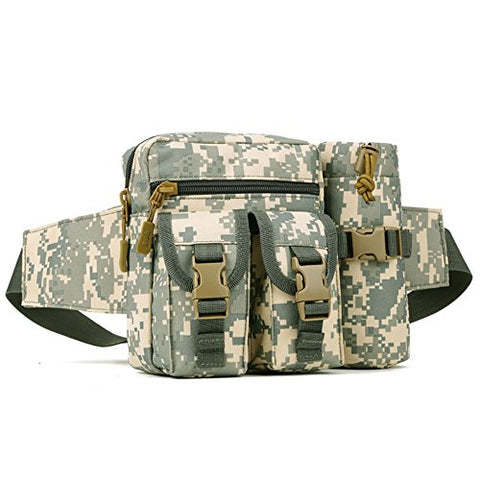 Tactical Waist Pack Pouch With Water Bottle Pocket Holder Waterproof Molle Hip Belt Bag (ACU camo)
