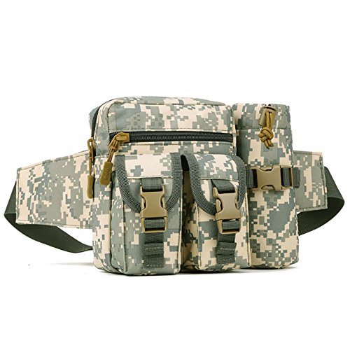 Tactical Waist Pack Pouch With Water Bottle Pocket Holder Waterproof Molle Hip Belt Bag (ACU camo)