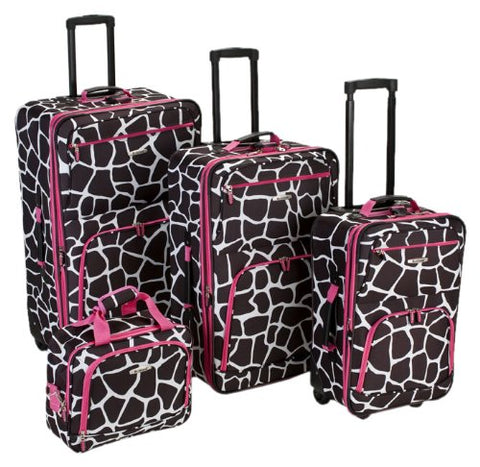 Rockland Luggage 4 Piece Luggage Set, Pink Giraffe, One Size