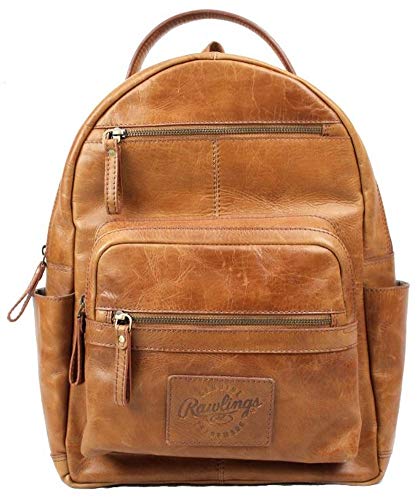 Rawlings Heritage Medium Genuine Leather Backpack Baseball Laptop Sleeve Tan