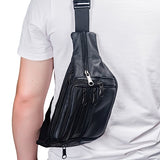 FANNING511 Waist Pack Cowhide Leather Large Size 7 Pockets Fanny Pack Black