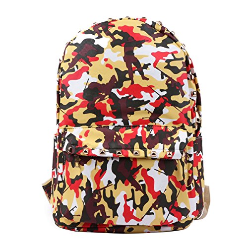Damara Practical Waterproof PU Camouflage Backpack,Red