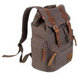 GHP Army Green Drawstring Adjustable Shoulder Strap Canvas & Leather Backpack Bag