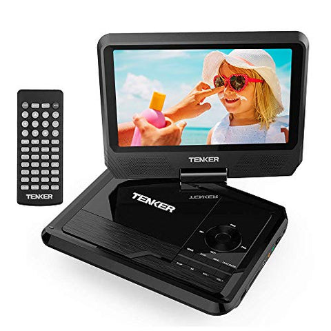 TENKER 11" Portable DVD Player with 9.5" Swivel Screen, Built-in Rechargeable Battery and SD Card Slot & USB Port [Upgraded Version]