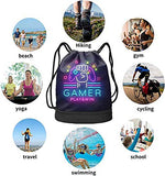 Unisex Gym Drawstring Bags Weapon Gamer Play Win Gaming Neon Style Sackpack Sports Bag Beam Backpack with Shoe Compartment Pockets for Men Women Girls boys Outdoor Hiking Swimming