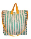 101 Beach - 2 In 1 Cross-Over Large Tote Bag - Custom Embroidery (Mint Stripe - Gold Trim)