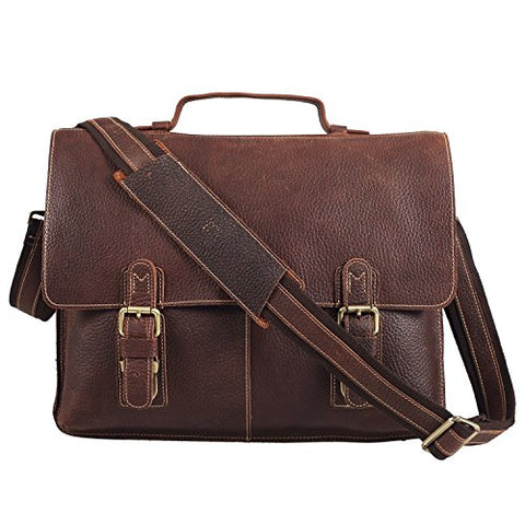 Polare Men'S 14'' Real Leather Professional Messenger Bag Laptop Briefcase