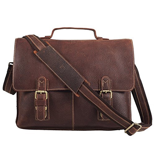 Polare Men'S 14'' Real Leather Professional Messenger Bag Laptop Briefcase