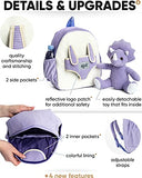 Naturally KIDS Medium Dinosaur Backpack - Dinosaur Toys for Kids 5-7 - Kids Backpack for Girls w Stuffed Animal - Gifts for 6 Year Old Boy - w Pockets & Reflective Logo - Backpack w Purple Triceratops