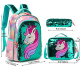 Girls Backpack Set for School with Lunch Bag Magic Unicorn Reversible Sequin Bookbag for Elementary Preschool Backpacks