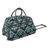 World Traveler 21 Inch Rolling Duffel Bag, Black Blue Damask, One Size