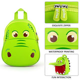 YISIBO Dinosaur Backpack Green Hippo Kids Toddler Child Cute Zoo Waterproof 3D Cartoon Sidesick Bag for Pre School Pre Kindergarten Toddler 2-7 Years