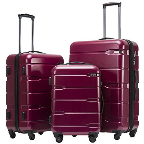 Coolife Luggage Expandable 3 Piece Sets PC+ABS Spinner Suitcase 20 inch 24 inch 28 inch (Radiant Pink new)
