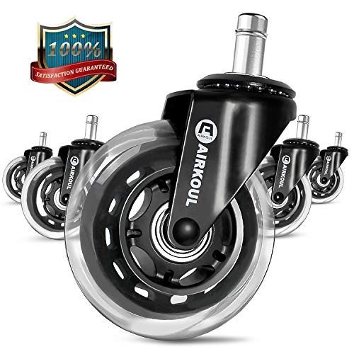 Office Chair Caster Wheels,Airkoul 5Pcs 3 Inches PU Replacements Wheels Universal Fit Safe for