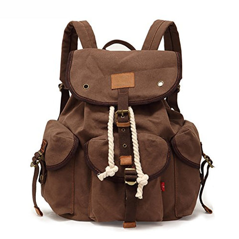 AUGUR Vintage Canvas School Laptop Backpack for Student,Hiking Daypacks (Coffee)